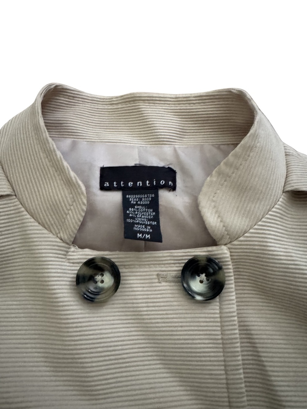 attention Cream Double-Breasted Textured Pea Coat - Picture 3 of 6